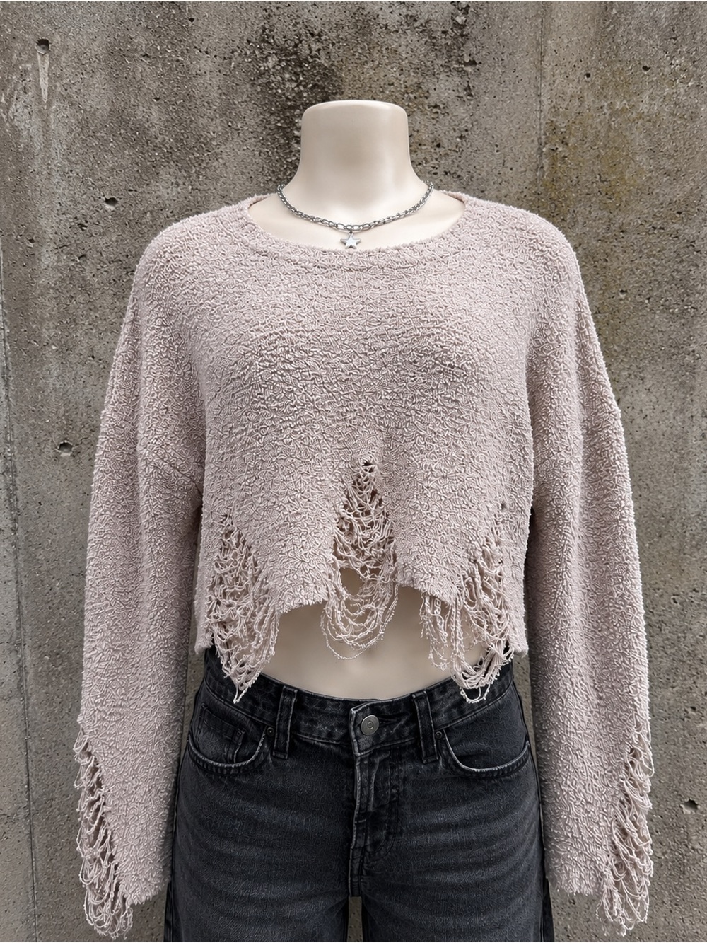 POL Distressed Popcorn Sweater Cropped Shaggy Knit Grunge Fairycore Size Small